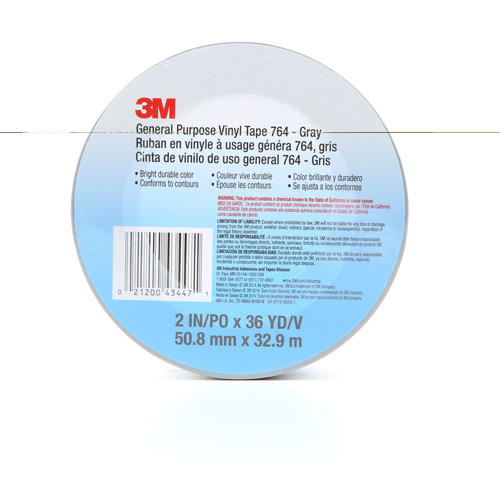 Ruban en vinyle pour travaux g&eacute;n&eacute;raux 764, 50,8 mm (2") la x 32,9 m (108') lo, 5 mils, Gris Pathway Supply LP