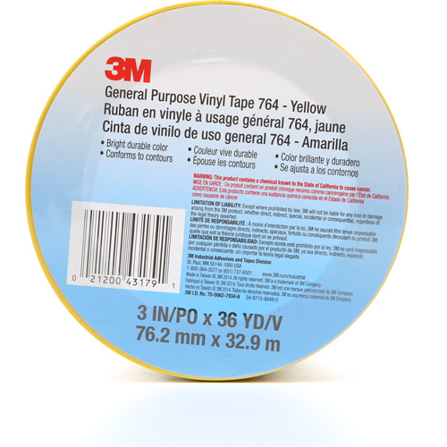 Ruban en vinyle pour travaux g&eacute;n&eacute;raux 764, 76 mm (3") la x 32,9 m (108') lo, 5 mils, Jaune Pathway Supply LP