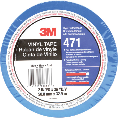 Ruban en vinyle 471, 50,8 mm (2") la x 32,9 m (108') lo, 5,2 mils, Bleu Pathway Supply LP