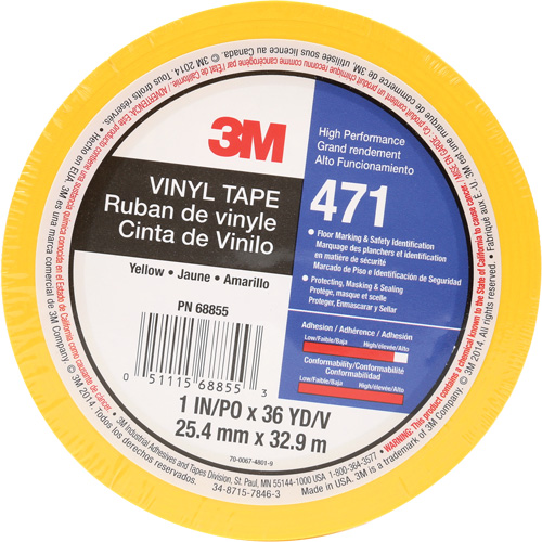 Ruban en vinyle 471, 25,4 mm (1") la x 32,9 m (108') lo, 5,2 mils, Jaune Pathway Supply LP