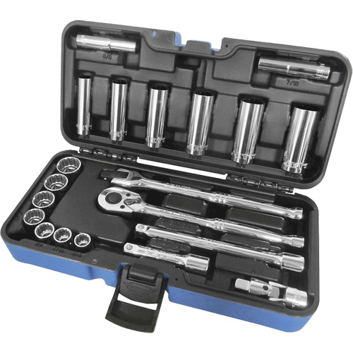 SAE 12-Point Socket Wrench Set, 21 Pcs, 3/8" Drive Size, Deep Pathway Supply LP