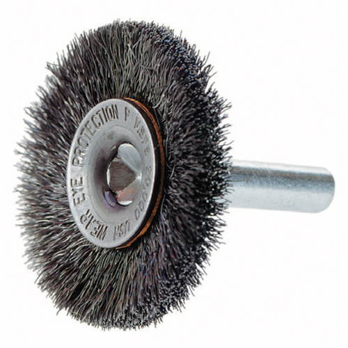 Crimped Wire Wheel Brush with 1/4" Shank, 3" Dia., 0.014" Fill, 1/4" Arbor Pathway Supply LP
