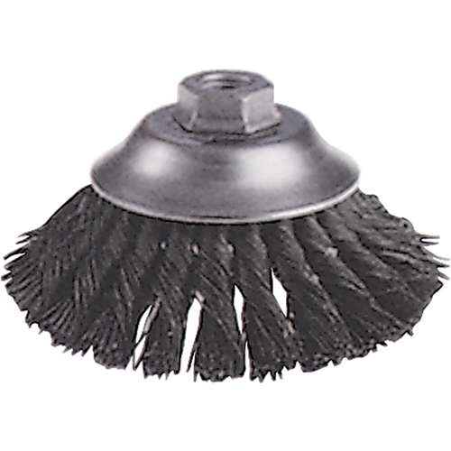 Brosses-boisseau &agrave; fils nou&eacute;s - Brosse-boisseau &eacute;vas&eacute;e, Dia. 6", Fils 0,02", Arbre 5/8"-11, Acier Pathway Supply LP