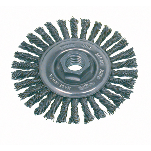 High Speed Small Grinder Stringer Bead Knot Wire Wheel Brush, 4" Dia., 0.02" Fill, 5/8"-11 Arbor, Steel Pathway Supply LP