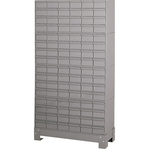 Industrial Drawer Cabinet With Base, 96 Drawers, 34-1/8" W x 12-1/4" D x 62-1/2" H, Grey Pathway Supply LP