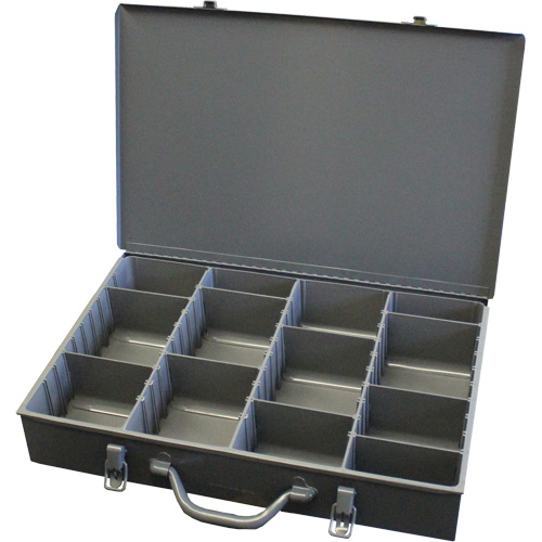 Adjustable Compartment Boxes, Steel, Variable Slots, 18" W x 12" D x 3" H, Grey Pathway Supply LP