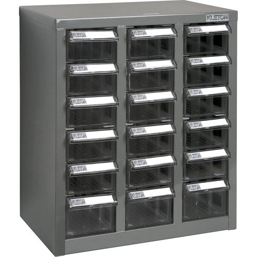 Casiers pour pi&egrave;ces KPC-600, Acier galvanis&eacute;, 18 tiroirs, 13-9/10" x 8-7/10" x 16-3/10", Gris Pathway Supply LP