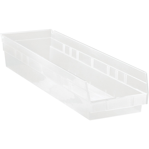 Bacs de rangement pour tablettes, 6-5/8" la x 4" H x 23-5/8" p, Transparent, Capacit&eacute; 50 lb Pathway Supply LP