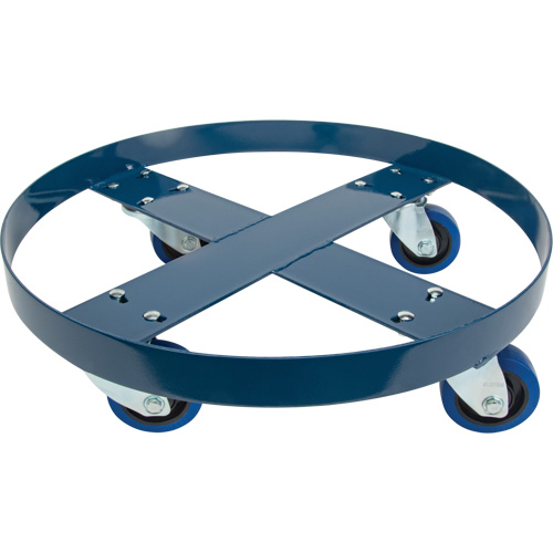 Drum Dolly, Steel, 1400 lbs. Capacity, 24" Diameter, Blue Elastic Casters Pathway Supply LP