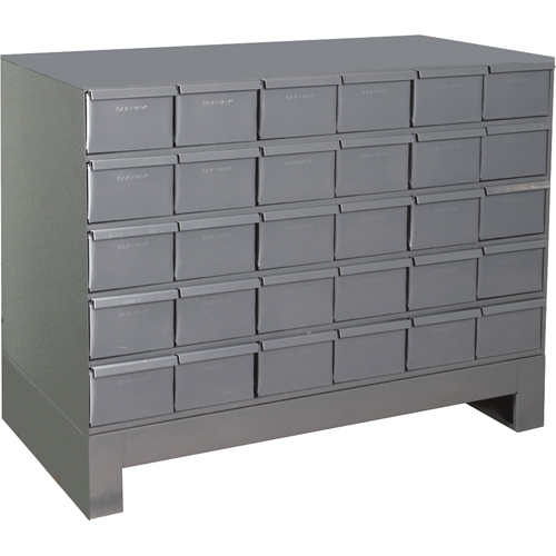 Armoires &agrave; tiroirs industriels avec base, 30 tiroirs, 34-1/8" la x 12-1/4" p x 26-7/8" h, Gris Pathway Supply LP