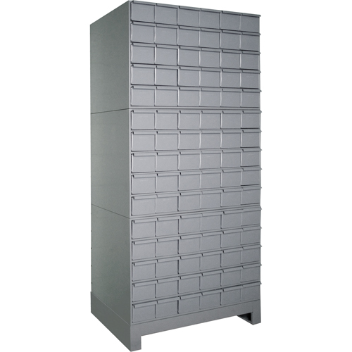 Armoires &agrave; tiroirs industriels avec base, 90 tiroirs, 34-1/8" la x 12-1/4" p x 69-1/8" h, Gris Pathway Supply LP