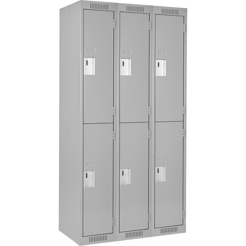 Casiers Clean Line, 2 niveaux, Bloc de 3, 36" x 18" x 72", Acier, Gris, Rivet (assembl&eacute;) Pathway Supply LP