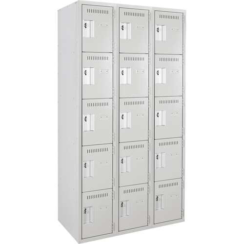 Assembled Clean Line Personal Effects Lockers, 5 -tier, Bank of 3, 12" x 72" x 36", Steel Pathway Supply LP