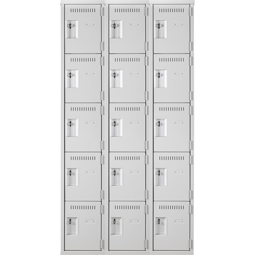 Assembled Clean Line Personal Effects Lockers, 5 -tier, Bank of 3, 12" x 72" x 36", Steel Pathway Supply LP