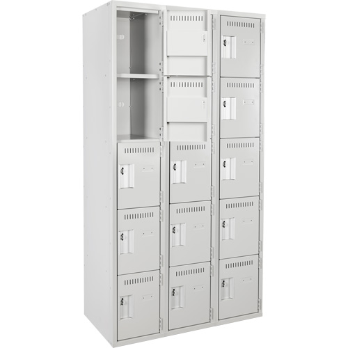 Assembled Clean Line Personal Effects Lockers, 5 -tier, Bank of 3, 12" x 72" x 36", Steel Pathway Supply LP