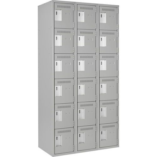 Clean Line Lockerettes, 6 -tier, Bank of 3, 36" x 18" x 72", Steel, Grey, Rivet (Assembled) Pathway Supply LP
