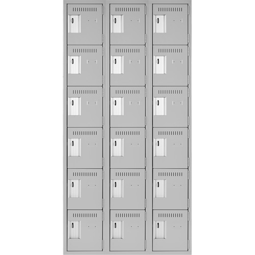 Clean Line Lockerettes, 6 -tier, Bank of 3, 36" x 18" x 72", Steel, Grey, Rivet (Assembled) Pathway Supply LP