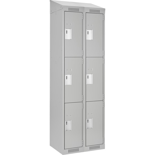 Clean Line Lockers, 3 -tier, Bank of 2, 24" x 18" x 78", Steel, Grey, Rivet (Assembled) Pathway Supply LP