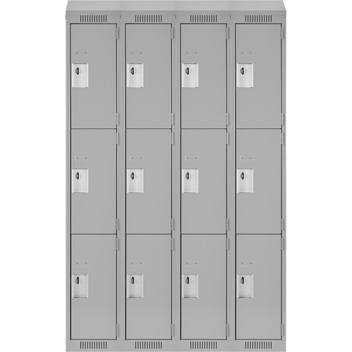 Clean Line Lockers, 3 -tier, Bank of 4, 48" x 18" x 78", Steel, Grey, Rivet (Assembled) Pathway Supply LP
