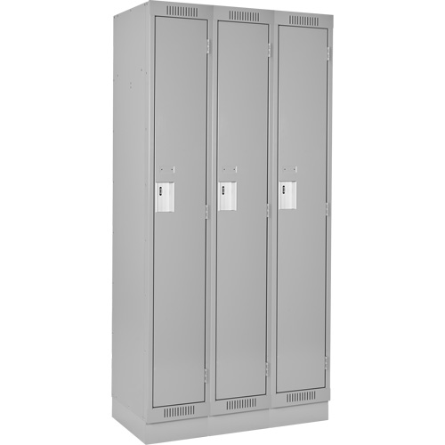 Clean Line Lockers, Bank of 3, 36" x 18" x 76", Steel, Grey, Rivet (Assembled) Pathway Supply LP