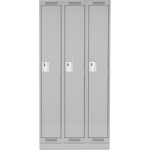 Clean Line Lockers, Bank of 3, 36" x 18" x 76", Steel, Grey, Rivet (Assembled) Pathway Supply LP