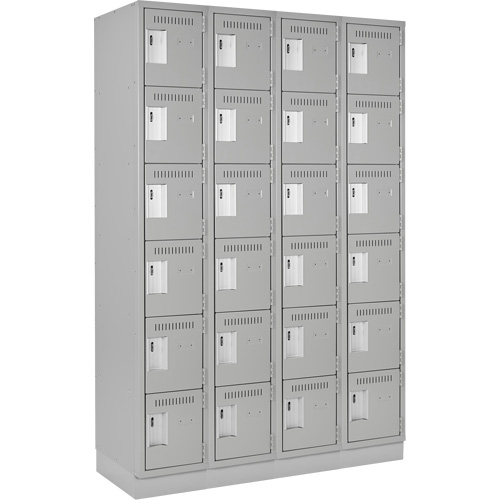 Clean Line Lockerette, 6 -tier, Bank of 4, 48" x 18" x 76", Steel, Grey, Rivet (Assembled) Pathway Supply LP