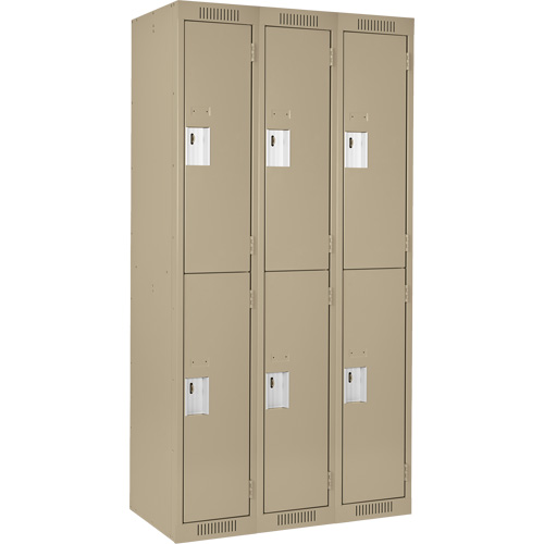 Clean Line Lockers, 2 -tier, Bank of 3, 36" x 18" x 72", Steel, Beige, Rivet (Assembled) Pathway Supply LP