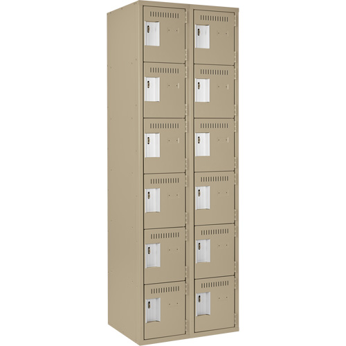 Clean Line Lockerette, 6 -tier, Bank of 2, 24" x 18" x 72", Steel, Beige, Rivet (Assembled) Pathway Supply LP