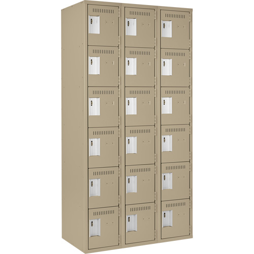 Clean Line Lockerette, 6 -tier, Bank of 3, 36" x 18" x 72", Steel, Beige, Rivet (Assembled) Pathway Supply LP