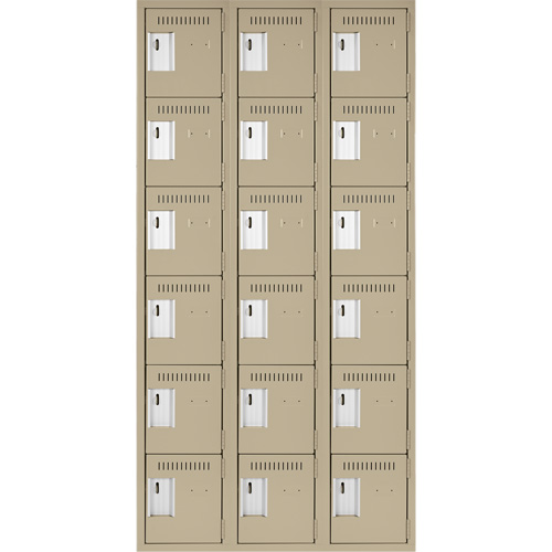Clean Line Lockerette, 6 -tier, Bank of 3, 36" x 18" x 72", Steel, Beige, Rivet (Assembled) Pathway Supply LP