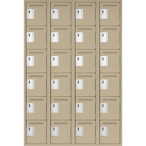Clean Line Lockerette, 6 -tier, Bank of 4, 48" x 18" x 72", Steel, Beige, Rivet (Assembled) Pathway Supply LP