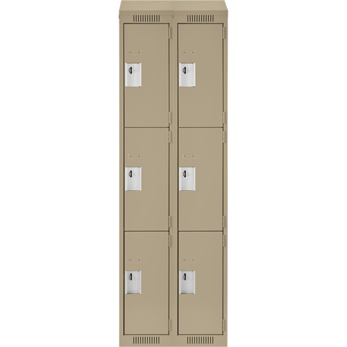Clean Line Lockers, 3 -tier, Bank of 2, 24" x 18" x 78", Steel, Beige, Rivet (Assembled) Pathway Supply LP