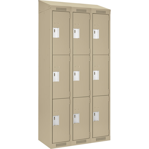Clean Line Lockers, 3 -tier, Bank of 3, 36" x 18" x 78", Steel, Beige, Rivet (Assembled) Pathway Supply LP