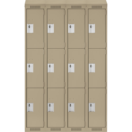 Clean Line Lockers, 3 -tier, Bank of 4, 48" x 18" x 78", Steel, Beige, Rivet (Assembled) Pathway Supply LP