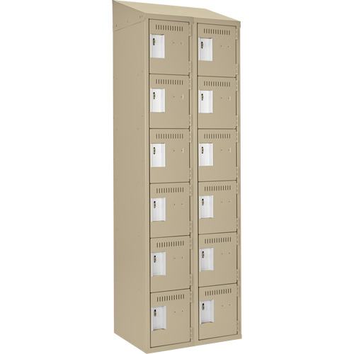 Clean Line Lockerette, 6 -tier, Bank of 2, 24" x 18" x 78", Steel, Beige, Rivet (Assembled) Pathway Supply LP
