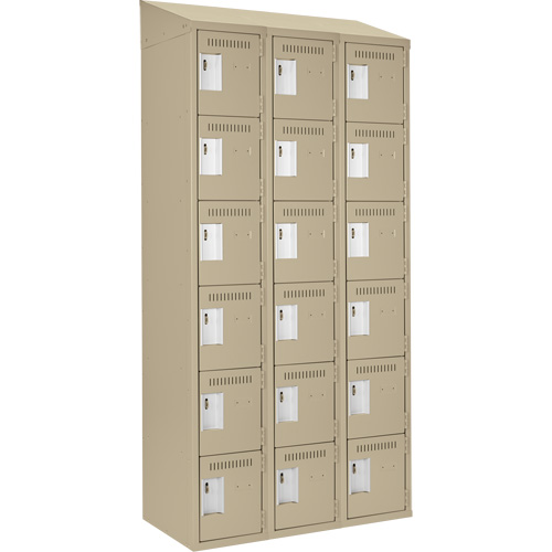 Clean Line Lockerette, 6 -tier, Bank of 3, 36" x 18" x 78", Steel, Beige, Rivet (Assembled) Pathway Supply LP