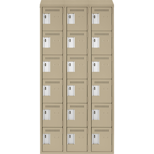 Clean Line Lockerette, 6 -tier, Bank of 3, 36" x 18" x 78", Steel, Beige, Rivet (Assembled) Pathway Supply LP