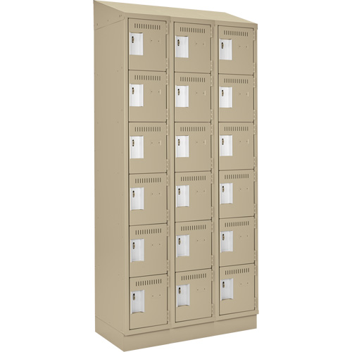 Clean Line Lockerette , 6 -tier, Bank of 3, 36" x 18" x 82", Steel, Beige, Rivet (Assembled) Pathway Supply LP
