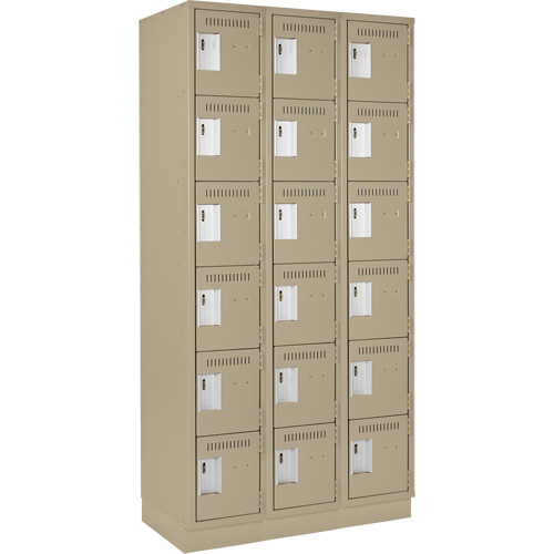 Clean Line Lockerette, 6 -tier, Bank of 3, 36" x 18" x 76", Steel, Beige, Rivet (Assembled) Pathway Supply LP