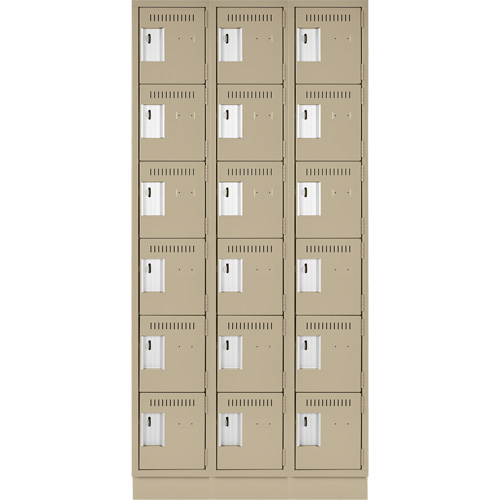 Clean Line Lockerette, 6 -tier, Bank of 3, 36" x 18" x 76", Steel, Beige, Rivet (Assembled) Pathway Supply LP