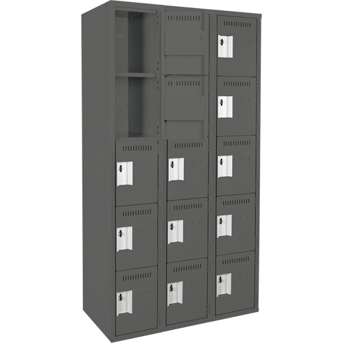 Assembled Clean Line Personal Effects Lockers, 5 -tier, Bank of 3, 12" x 72" x 36", Steel Pathway Supply LP