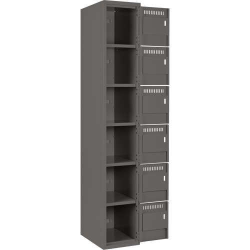 Clean Line Lockerette, 6 -tier, Bank of 4, 48" x 18" x 72", Steel, Charcoal, Rivet (Assembled) Pathway Supply LP