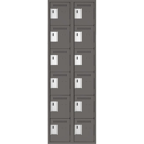 Clean Line Lockerette, 6 -tier, Bank of 2, 24" x 18" x 72", Steel, Charcoal, Rivet (Assembled) Pathway Supply LP