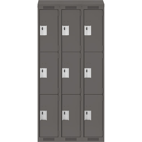 Clean Line Lockers, 3 -tier, Bank of 3, 36" x 18" x 78", Steel, Charcoal, Rivet (Assembled) Pathway Supply LP