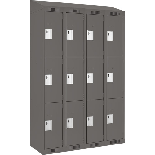 Clean Line Lockers, 3 -tier, Bank of 4, 48" x 18" x 78", Steel, Charcoal, Rivet (Assembled) Pathway Supply LP