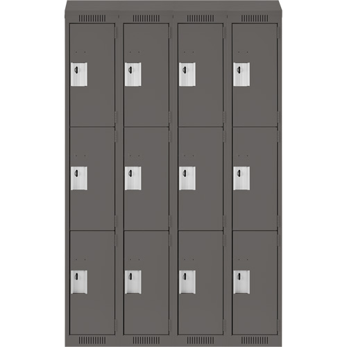 Clean Line Lockers, 3 -tier, Bank of 4, 48" x 18" x 78", Steel, Charcoal, Rivet (Assembled) Pathway Supply LP