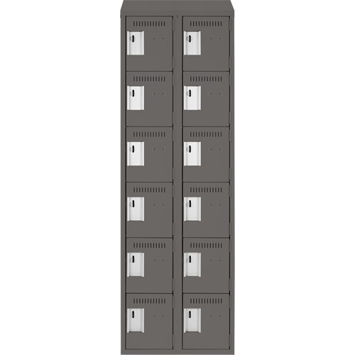 Clean Line Lockerette, 6 -tier, Bank of 2, 24" x 18" x 78", Steel, Charcoal, Rivet (Assembled) Pathway Supply LP