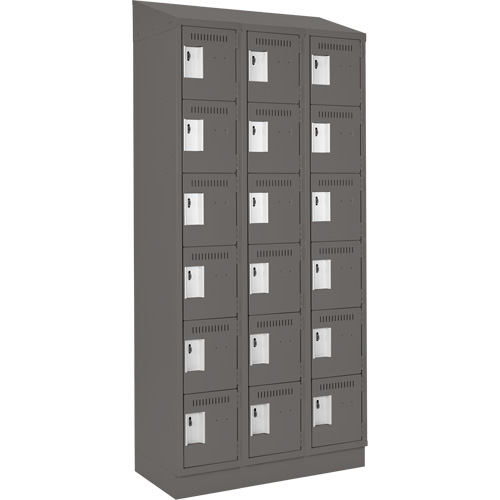 Clean Line Lockerette, 6 -tier, Bank of 3, 36" x 18" x 82", Steel, Charcoal, Rivet (Assembled) Pathway Supply LP