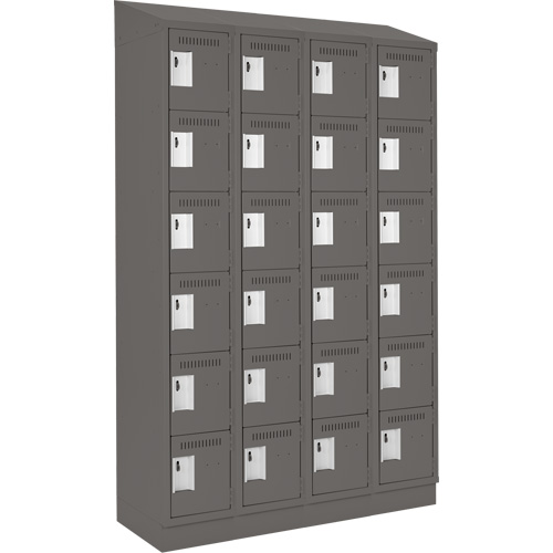 Clean Line Lockerette, 6 -tier, Bank of 4, 48" x 18" x 82", Steel, Charcoal, Rivet (Assembled) Pathway Supply LP