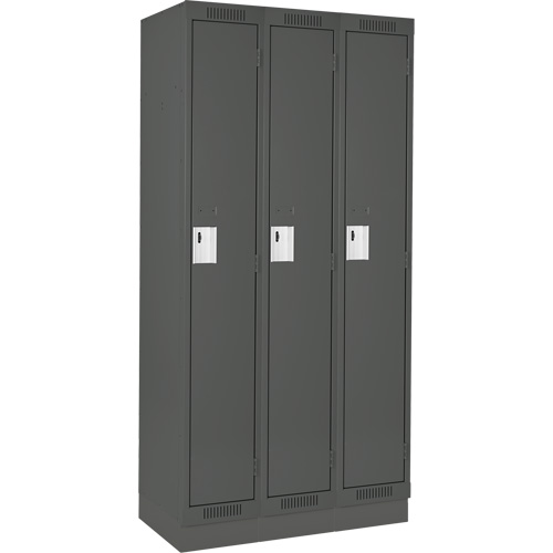 Clean Line Lockers, Bank of 3, 36" x 18" x 76", Steel, Charcoal, Rivet (Assembled) Pathway Supply LP